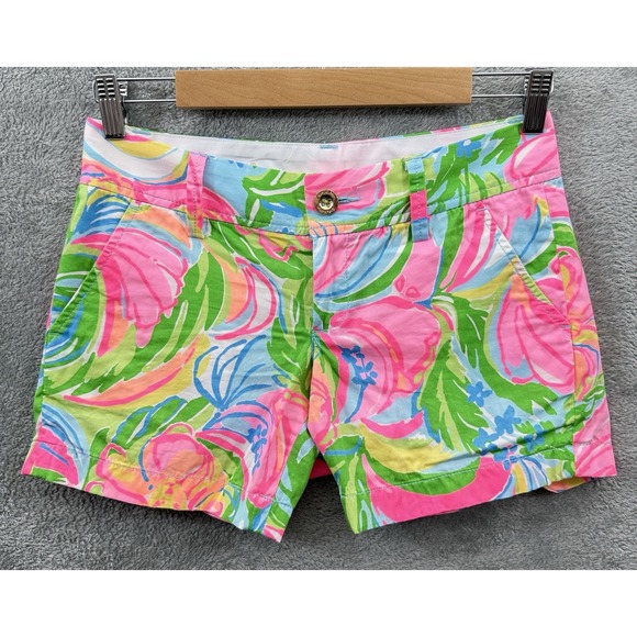 Lilly Pulitzer Pants - Lilly Pulitzer Callahan Shorts‎ Womens 00 Pink Green Floral Flat Front Chino